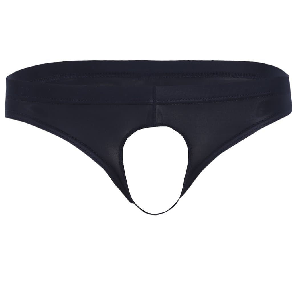 Iffee Men's Smooth Ice Silk Underwear Open Front Hole Bikini Swim Briefs