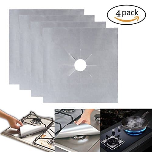 Qi Mei 4PCS Gas Range Protector Liners, Stovetop Burner Protector Liner Cover 27cmx27cm (silver)
