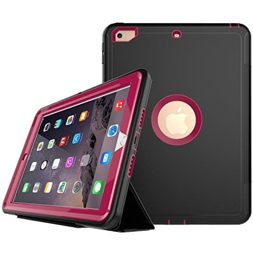 New iPad 2017 9..7 inch Case, lnSo Smart Case with Auto Sleep Wake Function Three Layer Drop Protection Rugged /Shock Proof Case for Apple New iPad 2017, with Built-in Screen Protector (Rose red)