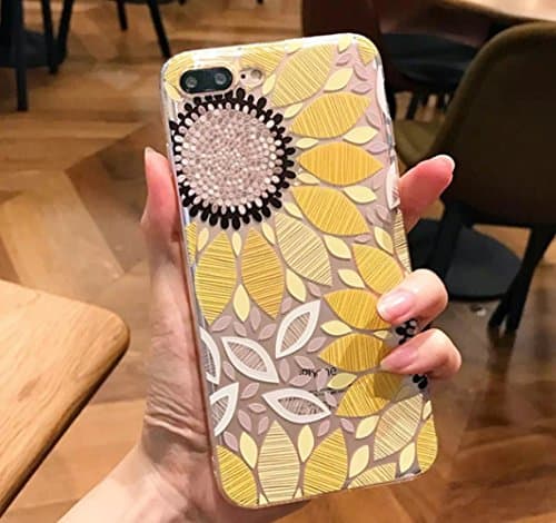 iPhone 7 Plus Soft Case,LuoMing 3D Emboss Sunflower Flowe Pattern Slim fit Shock-Absorbing Soft Rubber Clear TPU Skin Cover Case for iPhone 7 Plus (Sunflower)