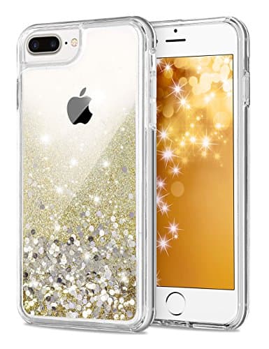 iPhone 7 Plus Case, Aemotoy Funny Glitter Quicksand Dynamic Flowing Floating Liquid Bling Sparkle Hard with Soft TPU 2 In 1 Bumper Cover Case for Apple iPhone 6 plus /6s Plus/7 Plus/8 Plus 5.5" - Gold
