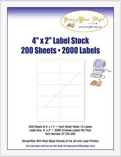 4" x 2" White Laser &amp; Inkjet Printer Labels 10 Up (2000 Labels)