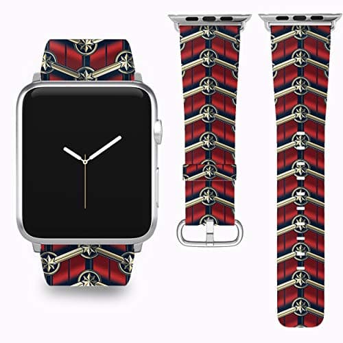 Wrist Band Strap with Captain Marvel Design Compatible with Apple Watch iWatch All Series 38 40 42 44 mm Series 1 Series 2 Series 3 Series 4 Leather Replacement Strap