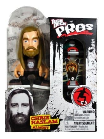 Spinmaster Year 2010 Tech Deck Pros Finger Skateboard 3-1/2 Inch Tall Pro Skater Action Figure Set - CHRIS HASLAM 'Almost' with Fingerboard