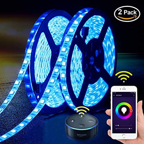 2 Pack WiFi Smart LED Strip Lights, App Control LED Lights, Work with Alexa,Google Home & IFTTT, Waterproof, Upgrade WiFi Controller, Easy Connect & More Sensitive, 32.8FT 600 LEDs