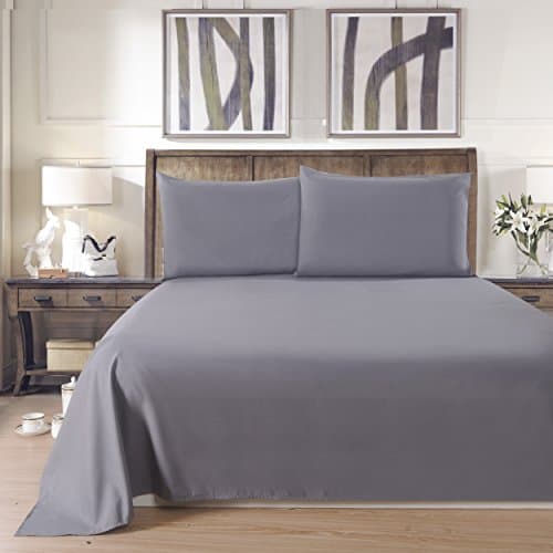 Lullabi Premium Collection, Double-Side Brushed Finish, Microfiber Bed Sheets Set - Fitted, Flat Sheet, Pillowcase, Wrinkle, Fade, Stain Resistant (Grey, Twin Size)