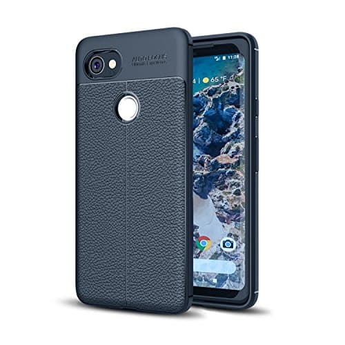 Pixel 2 XL Case, Google Pixel 2 XL Case, Lightweight Flexible Anti-Scratch Shock Absorbent [Leather Texture Pattern] Protective Silicone Rubber TPU Slim Cover(Navy blue)