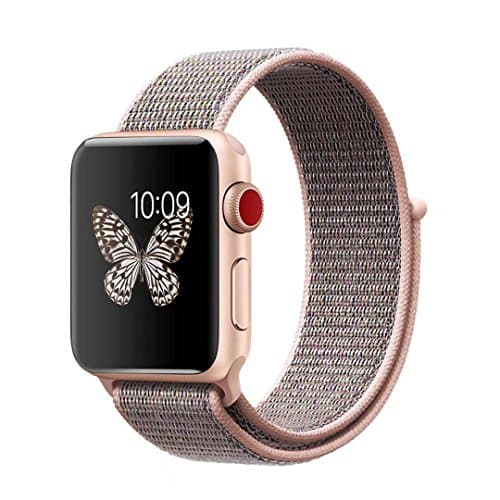 Apple Watch Band Nylon Loop,New Hook and Loop Fastener Adjustable Closure Wrist Strap Replacment Band for iwatch Apple Watch Series 1 /2 / 3 (PINK SAND, 38MM)