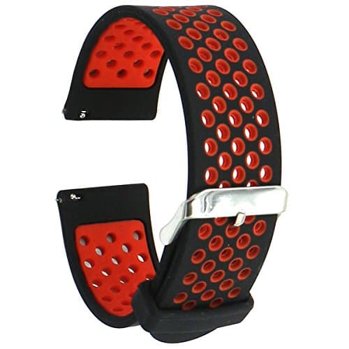 Eletespt 24mm Quick Release Silicone Rubber Watch Band Strap Replacement Other Watches with 24mm Lug (Black Red)