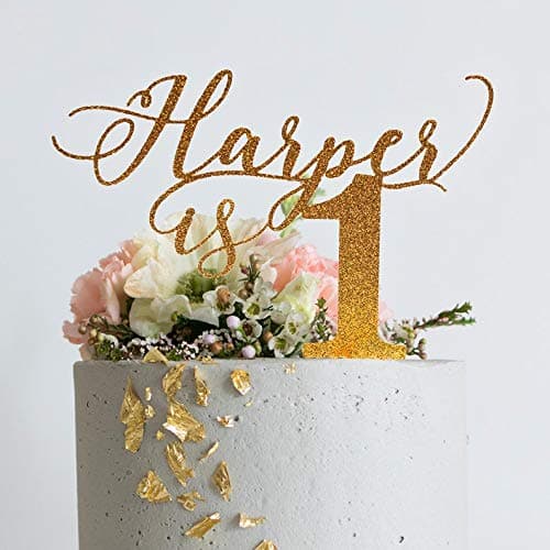Cake Topper Personalized Name is One Delicate Cursive Glitter Cake Topper 1st Birthday Cake Topper