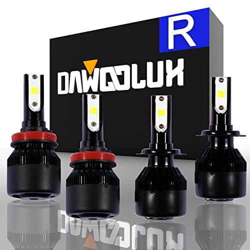 DawooLux H11 H7 LED Combo Headlight Bulbs Conversion Kits (2 sets) Flip COB Chips 120W 15200LM High Low Beam 6000K White Light