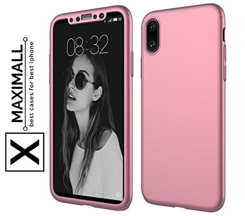 Maximall - iPhone X Case ✅ Full Body 360 - front and back case, Protective Hard Pink Slim 2 piece Premium Cover [ Dual Layer ][ Slim Fit ] for iPhone 10 (Pink)