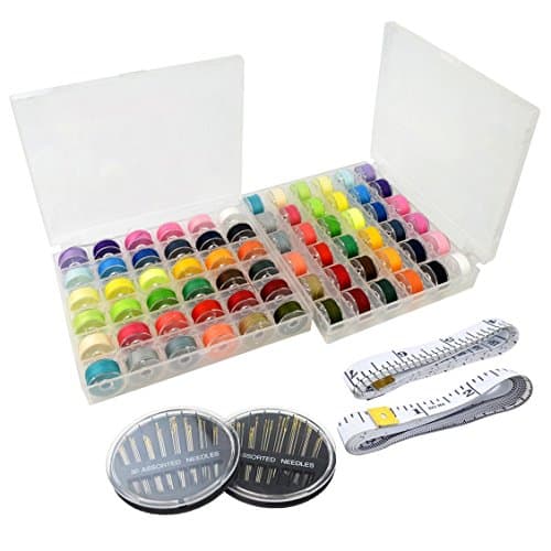 72 Pcs Sewing Bobbins - Pistha Sewing Machine Thread with Case Tape and Needle for Embroidery Craft
