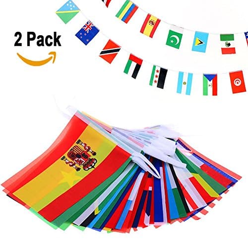 International String Flags Banners 32 Countries Flags 8.2'' x 5.5'' World Flags for 2018 Panini Russia FIFA World Cup Soccer, Restaurants, Sport Bars, Game Night, Party Decorations 36 Feet - 2 Pack