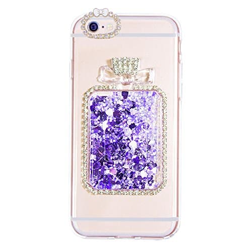 iPhone 6/6s Plus Case, MOEIDO Perfume Bottle Liquid Quicksand Bling Love Heart Case with Strap, Adorable Flowing Floating Moving Bright Shine Glitter Soft Case for iPhone 6/6s Plus 5.5 inch, Purple