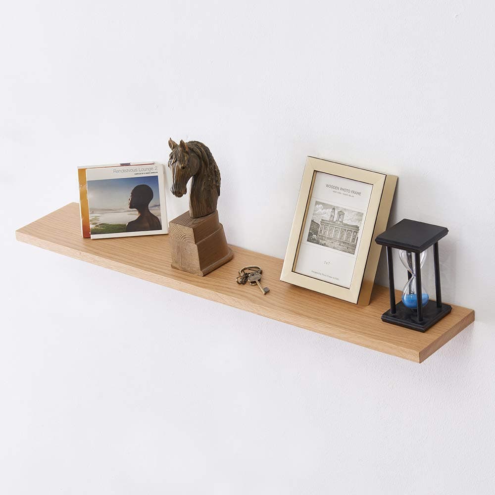 Oak Floating Shelf Picture Ledge Shelf Rustic Solid Oak Wall Mounted Shelf WoodHanging Organizer Bookshelf For Living Rome Bedroom (Natural, 90CM)