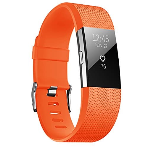 JUNYI Fitbit Charge 2 Bands ,Classic Sports Watch Adjustable Replacement Comfortable Bands for Fitbit Charge 2 Fitness Smart Wristbands Strap (orange large)