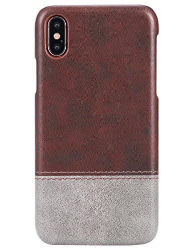 iPhone X Case, iPhone 10 case, Mecojoy Premium PU Leather iPhone X Back Cover Case Fit Slim Stylish Hybrid Protective Cover Scratch Resistant Hard Shell for Apple iPhone X/ 10 - Brown