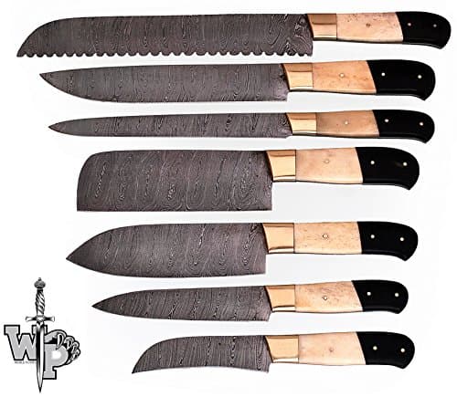 WORLD POINTS CUSTOM MADE DAMASCUS BLADE/KITCHEN CHEF KNIVES SET-7-PIECE