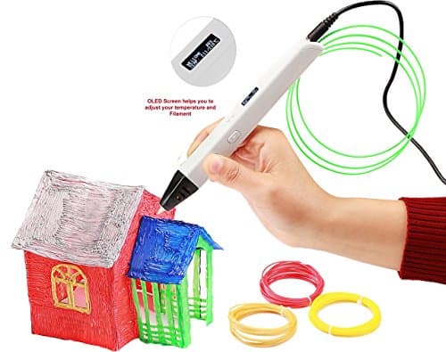 3D Printing Pen Doodle Printer Pen With LED / OLED Screen 4th Generation Newest Technology V4 RP800A Lightweight Portable Compatible with Power Bank + FREE 3 Packs of ABS Filament Colors Total 30Ft