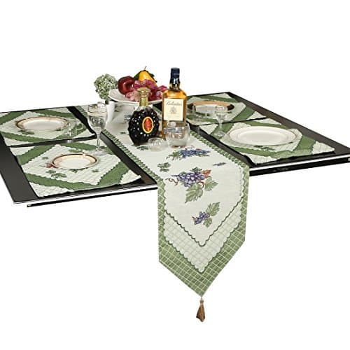 Meiduoduo Decorative Table Runner and Placemats, Grape Pattern Cotton Soft Decoration Mats Table Cloth Coffee Mat, Set of 1 Table Runner+ 4 Placemats (1 Table Runner + 4 Placemats)