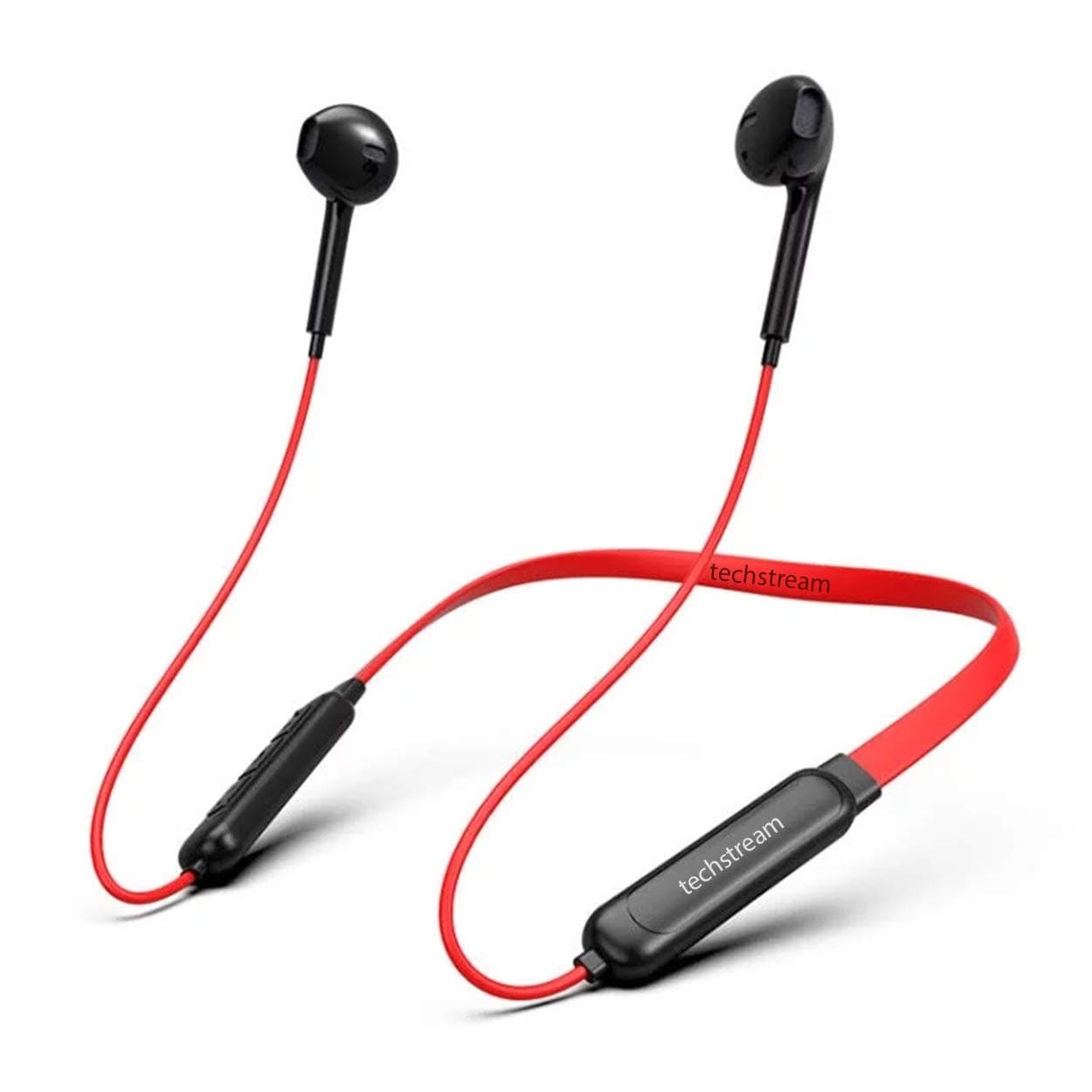 Techstream BT 5.0 Loud Bass in Ear Wireless Bluetooth Earphone with Mic | Upto 4 Hours Continuous Battery | Universal Neckband Style Headphone Headset for Men Women Boys Girls (Red)