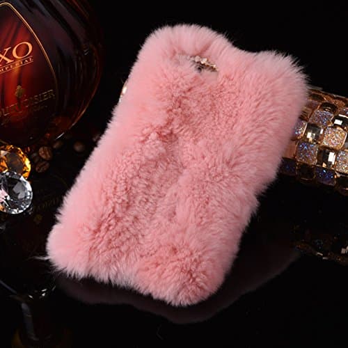 iPhone 7 Plus Case,Juliu Winter Soft Warm Plush Rabbit Hair Fur Case with Cute Bowknot Handmade Decorative Case Cover for Iphone 7 Plus 5.5inch (Pink)