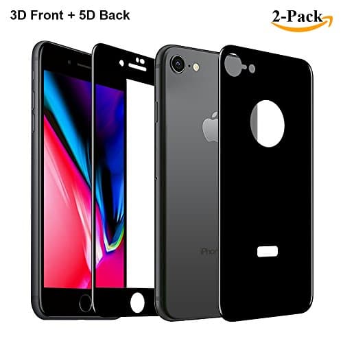 GAHOGA iPhone 8 /7 Front and Back Screen Protector 3D Full Coverage Tempered Glass + 5D Back Glass - Black [10H Hardness][Anti-Scratch][Case Friendly]