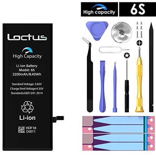 2200mAh High Capacity Battery for iPhone 6S with Complete Replacement Tool Kit, Two Sets of Adhesive Tape and Instructions Included by Loctus 24 Months Warranty