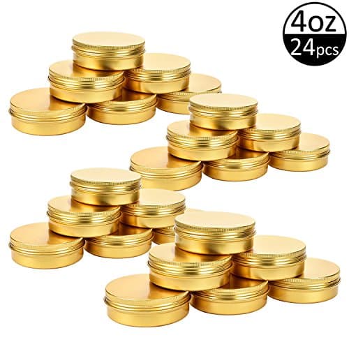 TMO 4 oz. Tin Cans 4 oz Screw Top Containers Aluminum Round Steel Tin Cans Travel Tins Storage Jar Food Tins Containers Metal Tins with Lids,Gold(24 Pack)