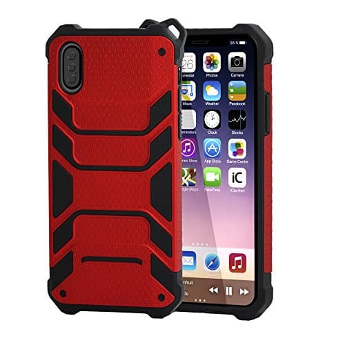 Protective Case, MXditect iPhone X Shatter-resistant Protecting Rubber Shockproof Phone Case With Lanyard (Red)