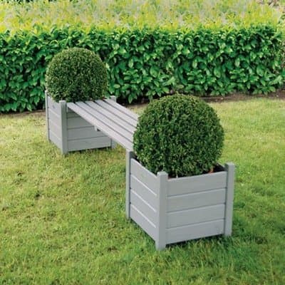 2 Seater Wooden Planter Bench - Great for adding seating space in your garden while planted with flowers, this planter bench is crafted from wood. (Grey)