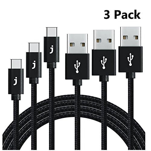 [3 Pack] USB C Cable | USB Type C Cable | Juvnile Nylon Braided USB A to USB C Fast Phone Charger | Compatible with Samsung Galaxy S9 / S8, LG V30 / LG G7 ThinQ and more - Black, 6 feet