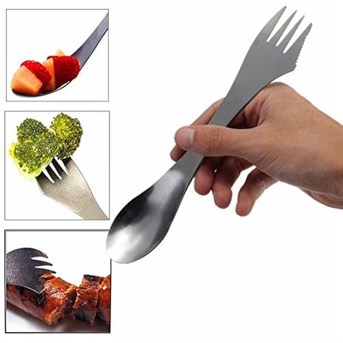 Xindda Spoons, 1 Pc 3 in 1 Titanium Fork Spoon Spork Cutlery Utensil Combo Kitchen Outdoor Picn