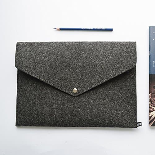 Felt A4 Envelope File Bag Button Storage Bag Case Document Bills Paper Container Kit Pouch Briefcases IPad Air MacBook Sleeve Case Cover for Office Home School Stationery (Dark Grey)
