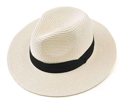 Tomily Women's Panama Hat Foldable Packable Straw Beach Summer Fedora Rose Lace Sun Hat
