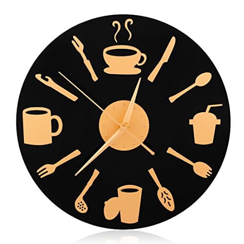 CIGERA 12" Large Decorative Kitchen Wall Clocks with Slient Non-ticking Hands,CD Shape Dial Plate and Coffee and Beverage Nuermal,Nice Gifts for Chef