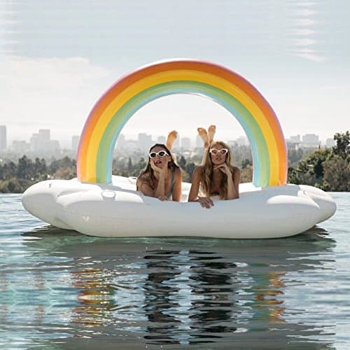 LUSTAR Pool Float Giant Floaties Inflatable Float Swimming Ring Air Cushion Rainbow Island Pool Float Mount Floating Bed