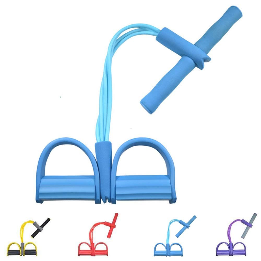 Gfung Multifunction Resistance Training 4 Tube Leg Exerciser Pull Rope Bands Yoga Fitness Foot Pedal Pull Ropes Sit-up Bodybuilding Expander Resistance Exercise Bands for Home Gym