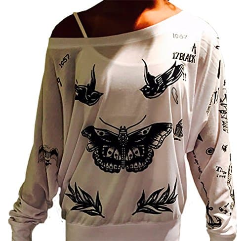 Harry Styles Update Tattoo 1D One Direction Boy Band Off- The Shoulder Long Sleeve T- Shirt