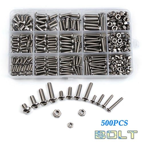 Urlwall 500 Pcs M3 M4 M5 Button Hex Socket Head Cap Screws Bolts and Nuts Assortment Kit, 304 Stainless Steel Metric Allen Hex Drive, Machine Grade Thread Set Screw and Nut Fastener with Box