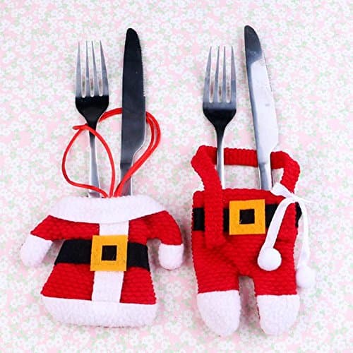 Skuleer(TM) 2Pcs/set New Year Santa Silverware Holders Fork Knife Bags Christmas Tableware Dinner Decor Navidad Party Supplies