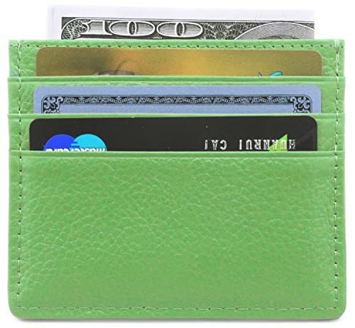 Genuine Leather RFID Blocking Card Case Compact Wallet Slim Super Thin 6 Card Slots (Green)