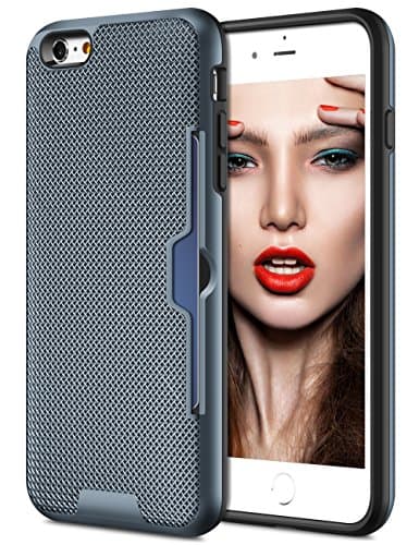 iPhone 6S Case, iPhone 6 Case, Ecoconut iPhone 6S Wallet Case Cover Card Slot Pocket Texture Grip Bumper Slim Hard Shell Dual Layer Armor Hybrid Protective Case Card Holder for iPhone 6 6S Steel Blue