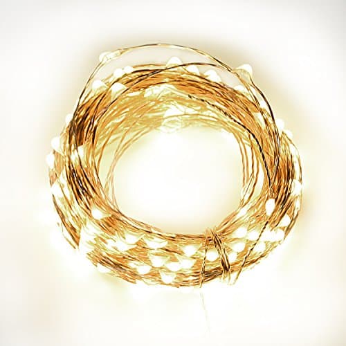 Christmas Decor 33ft 100 Bright LED String Lights, Copper Wire Lights, with Wireless RF Remote Control, Waterproof Decorative Lights for Bedroom Party Patio Dancing Wedding (Warm White)