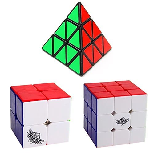 Bundle Pack of 3 Speed Cube Set – Including Pyraminx Speedcubing Black Cyclone Boys Puzzle Cube 2x2 3x3 Stickerless Magic puzzle Cube