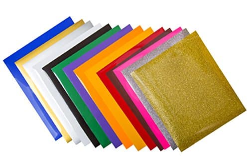 12" x 10" Heat Transfer Vinyl Sheets (14 Pack), Includes 2 Glitter and 2 Neon Sheets, For T-Shirts, Hats, Clothing, Iron-On PU HTV Vinyl Bundle for Silhouette Cameo, Cricut, Heat Press Machines