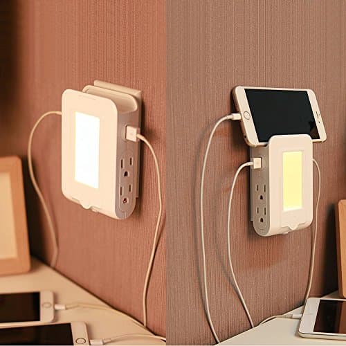 LED Night Light Wall Mount Outlet Strip with 4 AC Outlets and 2 USB Ports Bedside Lamp for Bedroom