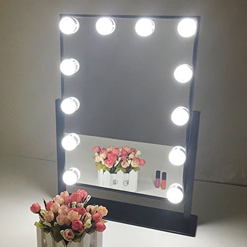 Aoleen Hollywood Makeup Vanity Mirror with Light Dimmable Lighted Tabletop Mirror with LED Bulbs Two Kinds of Light Color Conversion (Black)