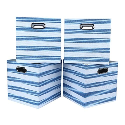 Foldable Baskets Containers with Removable Lid and Handles for Home School Office Biue Foldable Cube Storage Bins - Pack Of 4